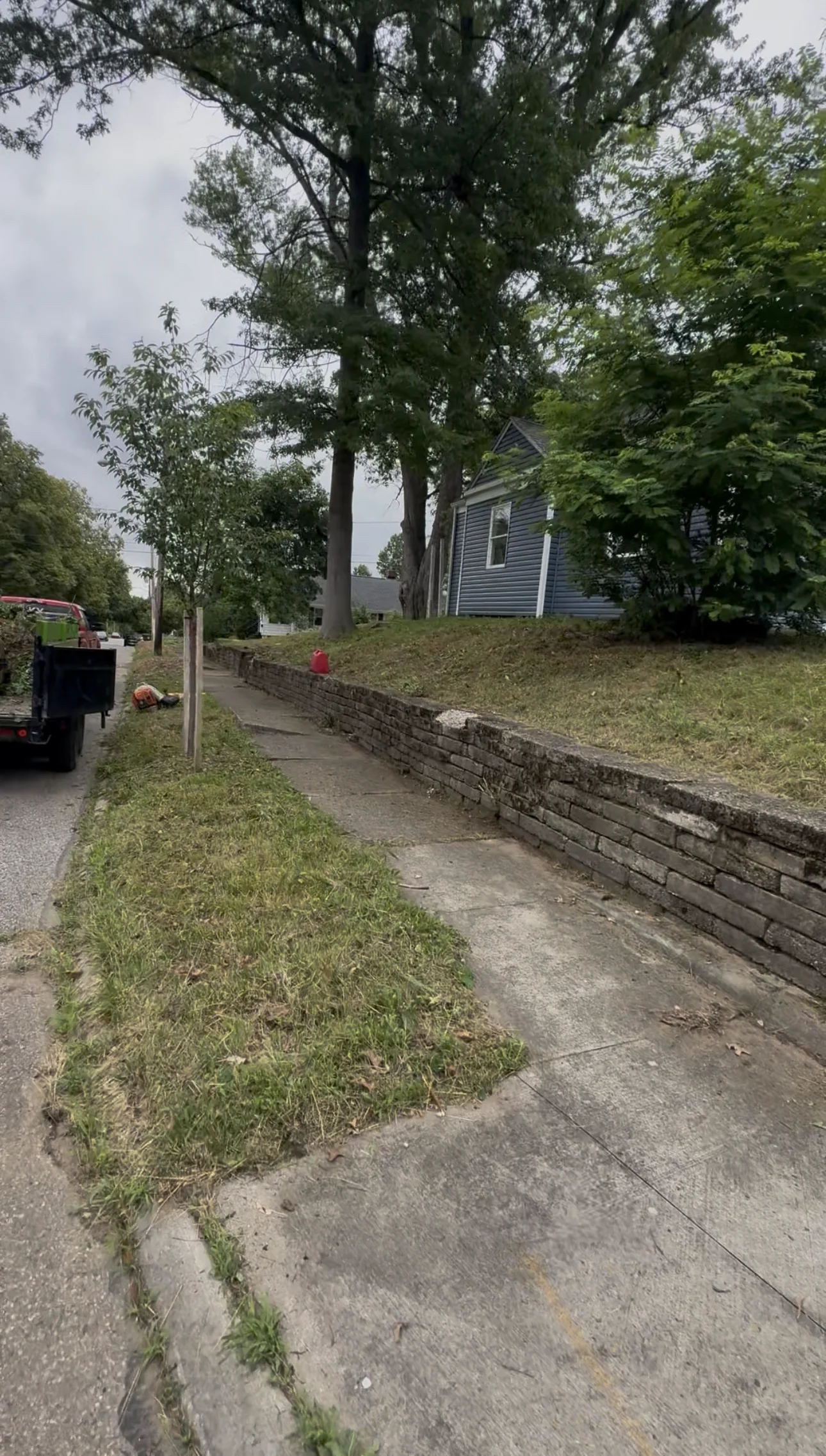 Cleaned stone wall after yard service